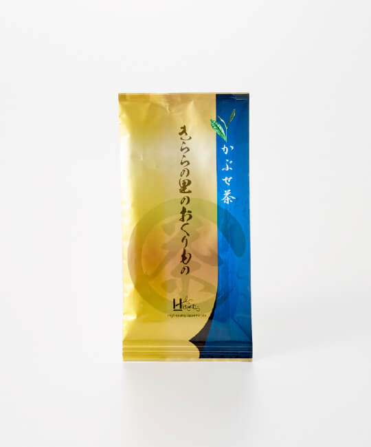 商品画像：かぶせ茶の茶葉が入った袋